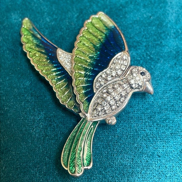 Blue and Green Flying Bird Brooch - Picture 1 of 5